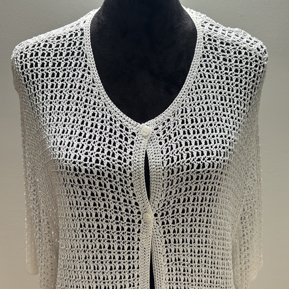 White Crochet long Cardigan Anne Klein 3X plus size - Picture 2 of 4